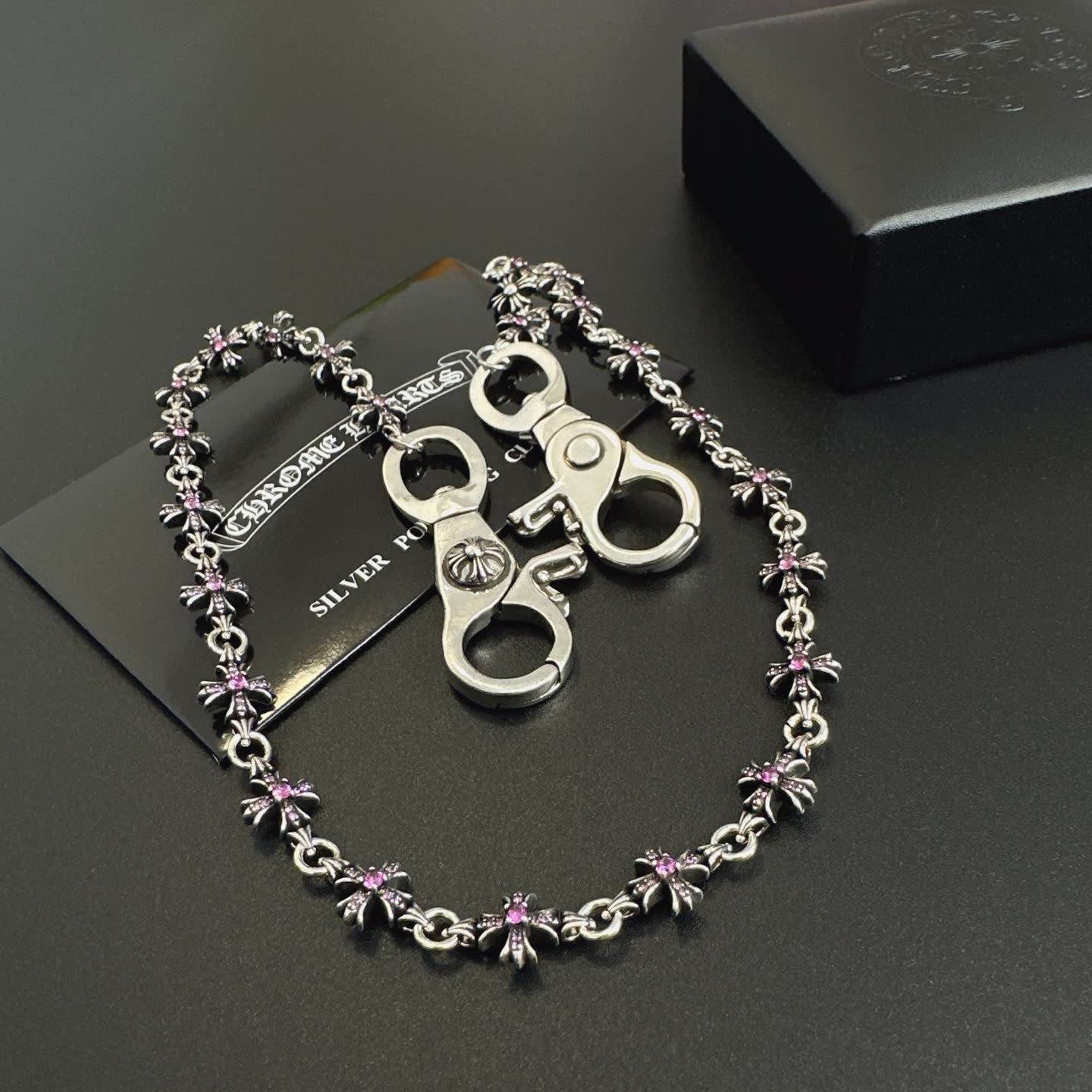 Chrome Hearts Silver Chain with Pink Crystals